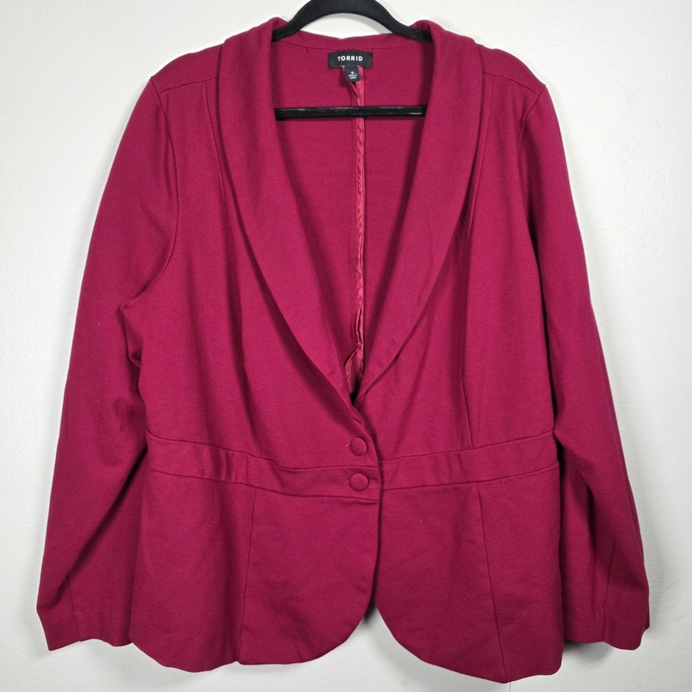 Torrid Plus Size 4X Fuschia Red Two Button Blazer Jacket Career Mature Romantic